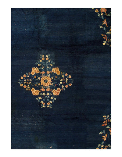 Canvello Navy Blue Chinese Art Deco Antique Rugs - 8'11'' X 11'6''