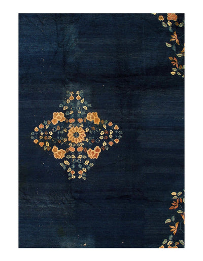 Canvello Navy Blue Chinese Art Deco Antique Rugs - 8'11'' X 11'6'' - Canvello