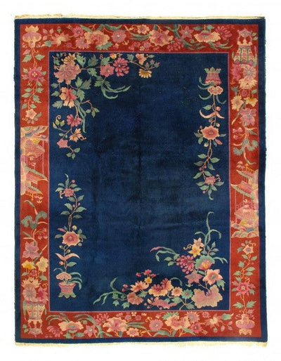 Canvello Navy Blue Chinese Art Deco Flower Rug - 8'5'' X 11'4'' - Canvello