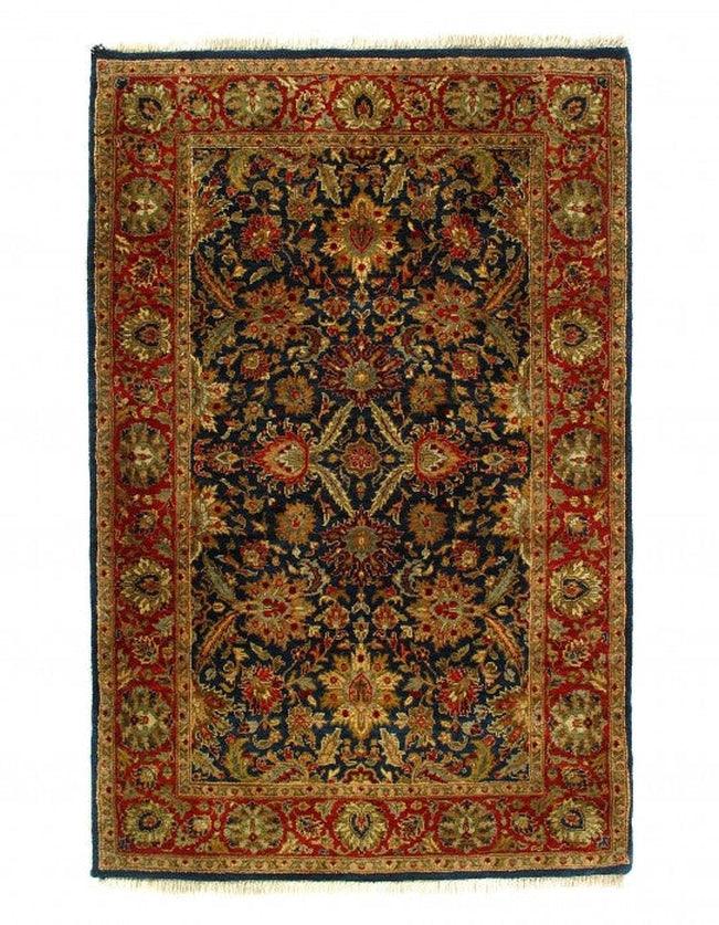 Canvello Navy Blue Fine Hand Knotted Agra rug 4' X 6'3'' - Canvello