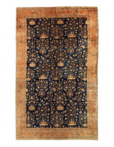 Canvello Navy Blue Fine Hand knotted Antique larestan 11'X 24' - Canvello