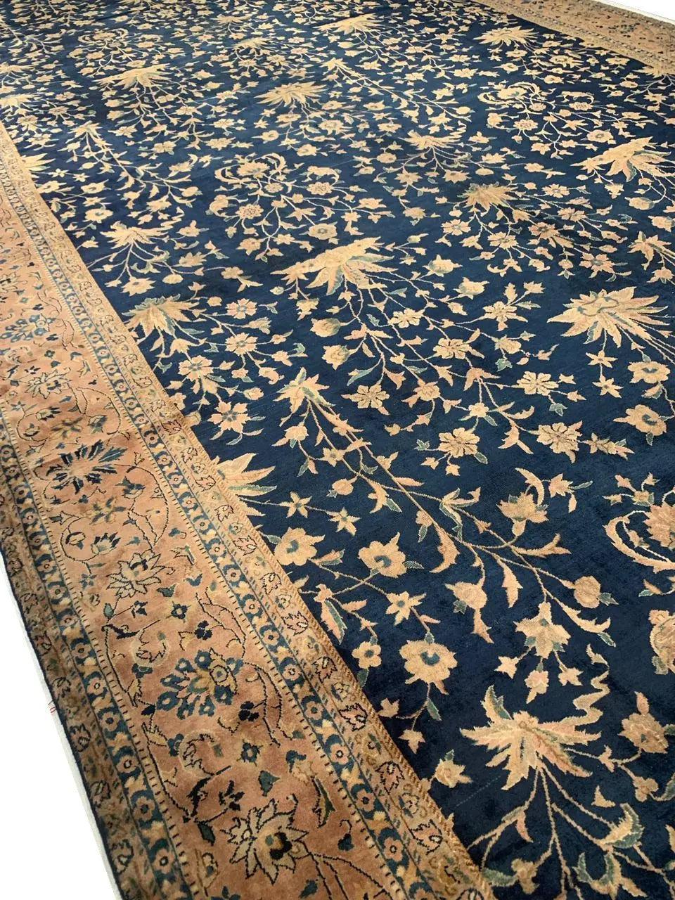 Canvello Navy Blue Fine Hand knotted Antique larestan 11'X 24' - Canvello