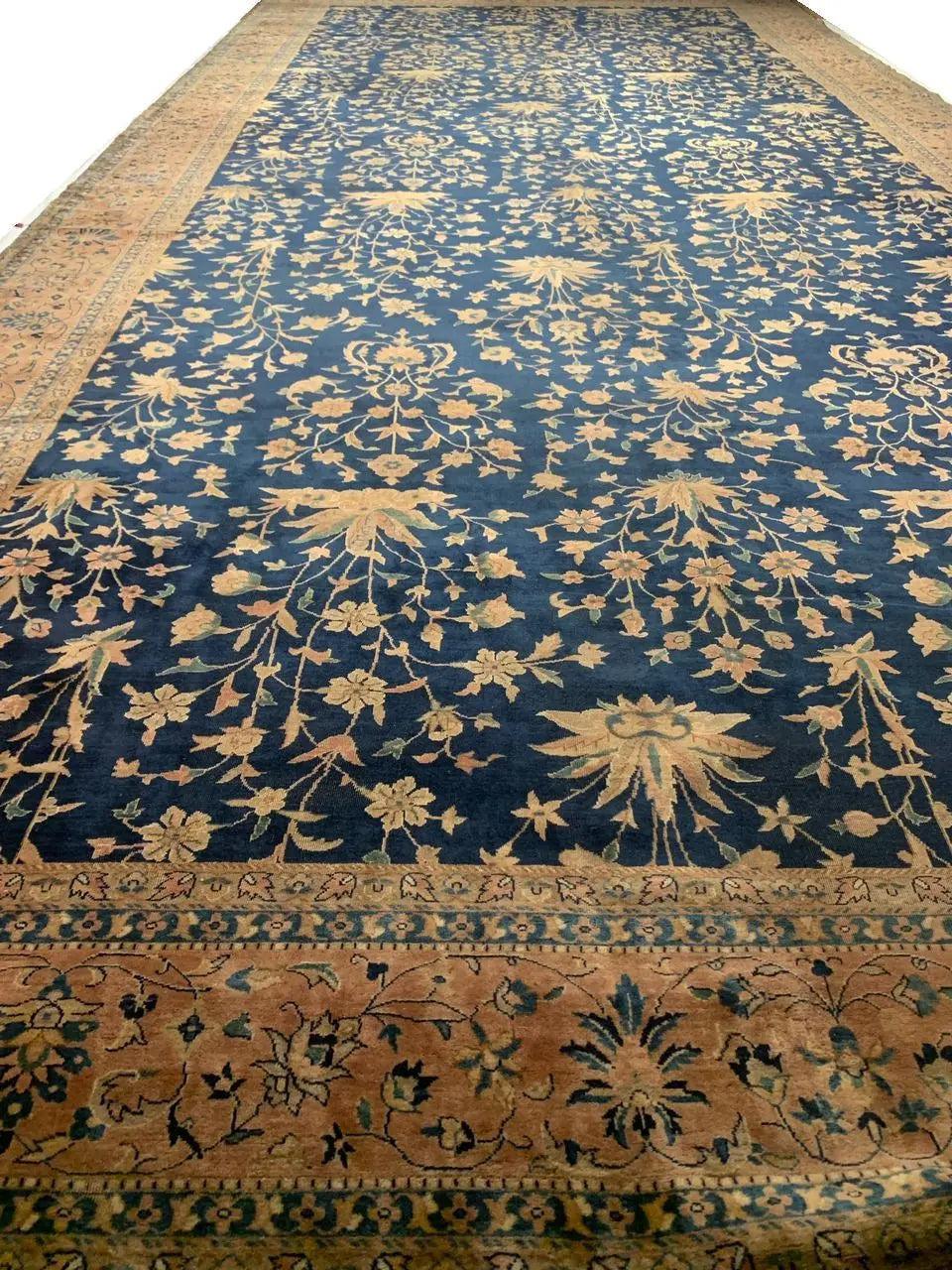 Canvello Navy Blue Fine Hand knotted Antique larestan 11'X 24' - Canvello