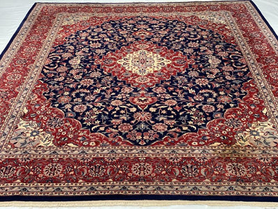 Navy Blue Fine Hand Knotted Kashan 7'8'' X 9'11''