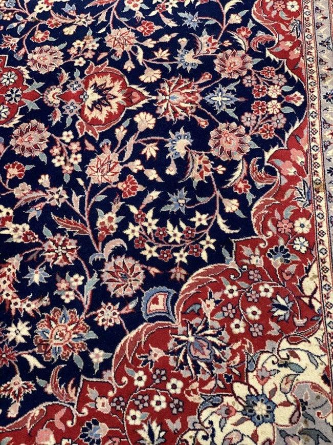 Canvello Navy Blue Fine Hand Knotted Kashan 7'8'' X 9'11'' - Canvello