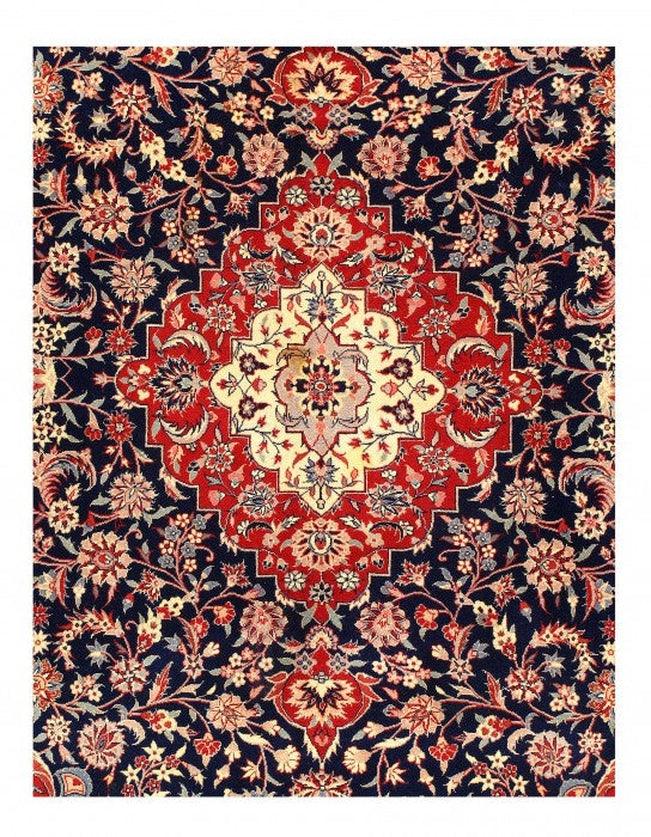 Canvello Navy Blue Fine Hand Knotted Kashan 7'8'' X 9'11'' - Canvello