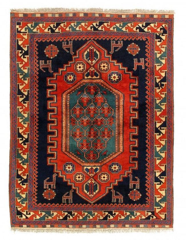 Canvello Navy Blue Fine Hand Knotted kazak 5' X 6'9'' - Canvello