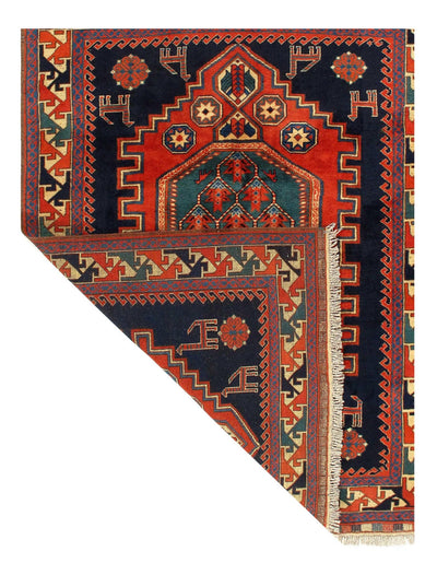 Canvello Navy Blue Fine Hand Knotted kazak 5' X 6'9'' - Canvello