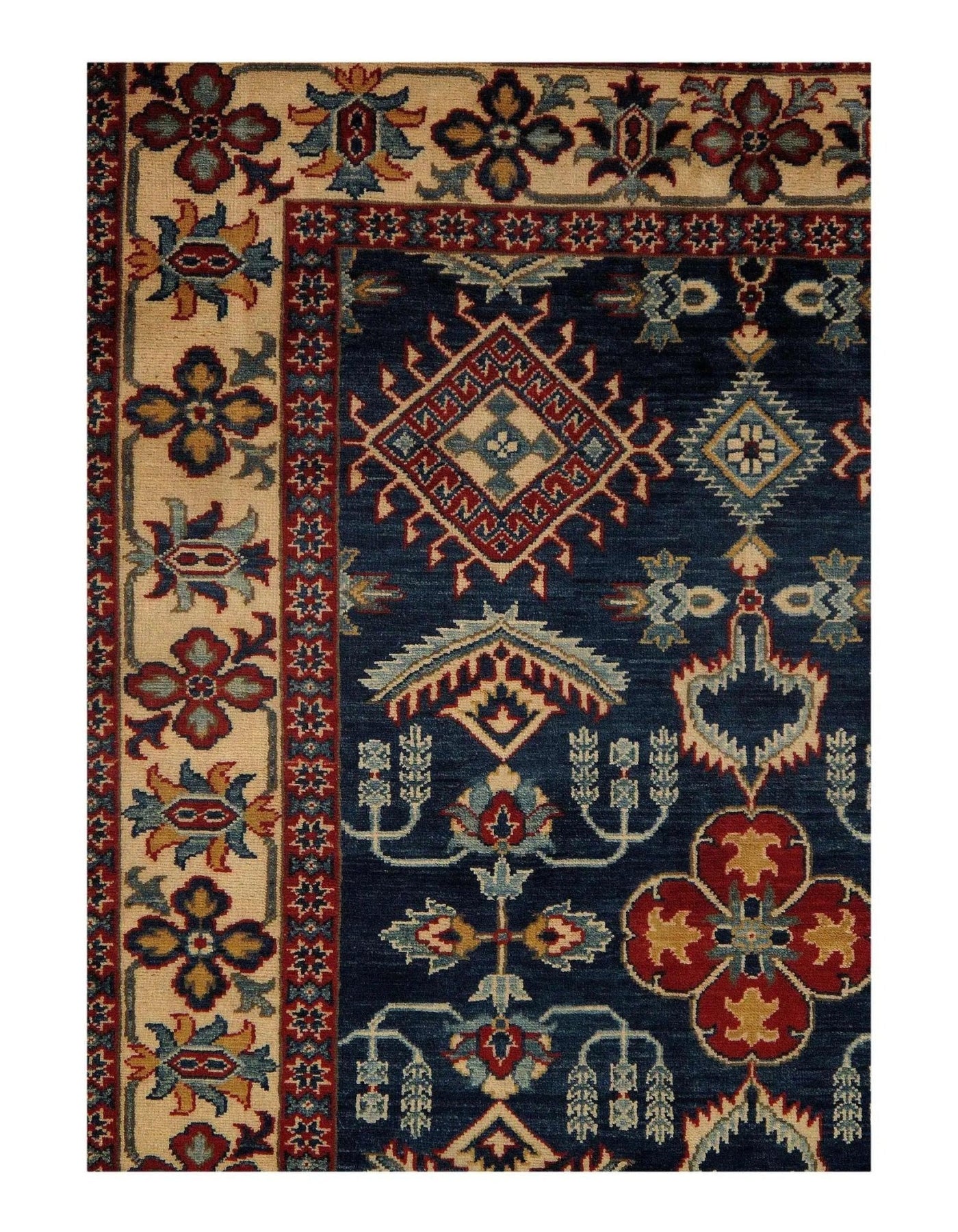 Canvello Navy Blue Fine Hand Knotted Kazak Rug - 5' X 6'6" - Canvello