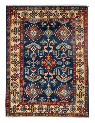 Canvello Navy Blue Fine Hand Knotted Kazak Rug - 5' X 6'6" - Canvello