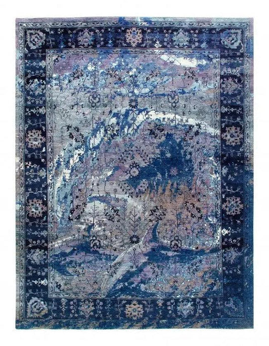 Canvello 海軍藍色精美手工打結現代地毯 9' X 12'