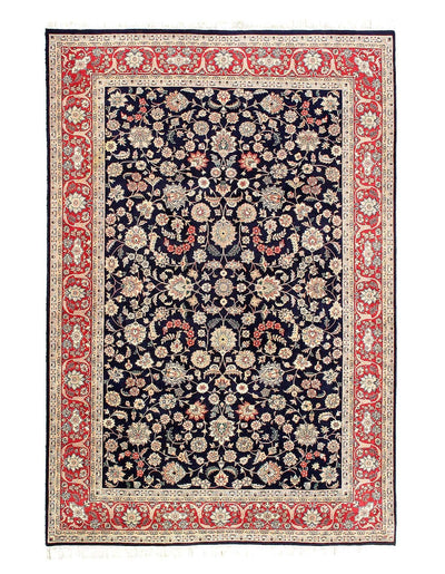 Canvello Navy Blue Fine Hand Knotted Pak Tabriz - 6'1'' X 9'2'' - Canvello