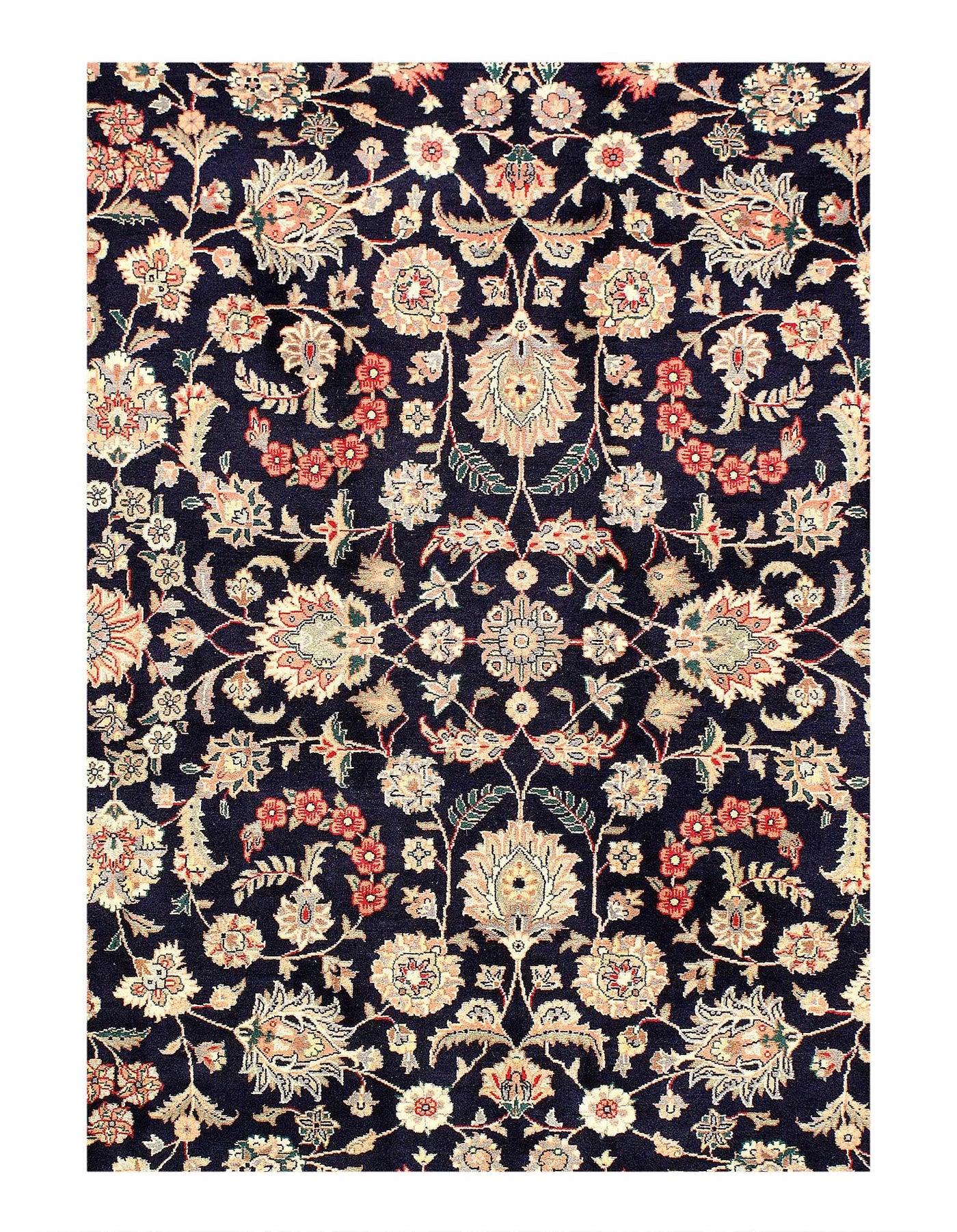 Canvello Navy Blue Fine Hand Knotted Pak Tabriz - 6'1'' X 9'2'' - Canvello