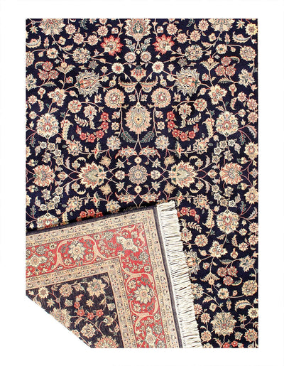 Canvello Navy Blue Fine Hand Knotted Pak Tabriz - 6'1'' X 9'2'' - Canvello