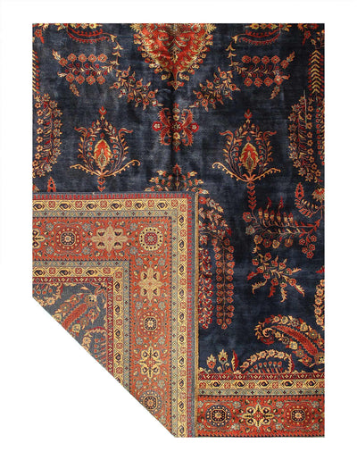 Canvello Navy Blue Fine Hand Knotted Sarouk Mohajran Design - 10' X 17' - Canvello