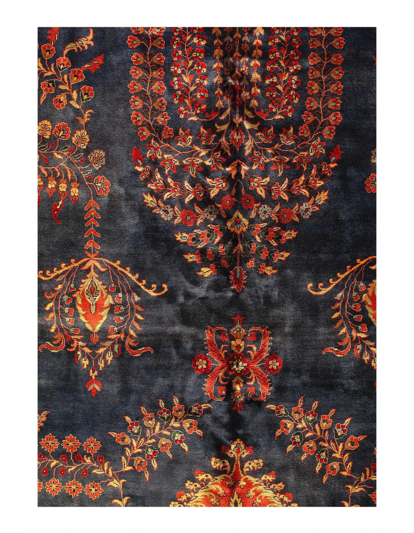 Canvello Navy Blue Fine Hand Knotted Sarouk Mohajran Design - 10' X 17' - Canvello