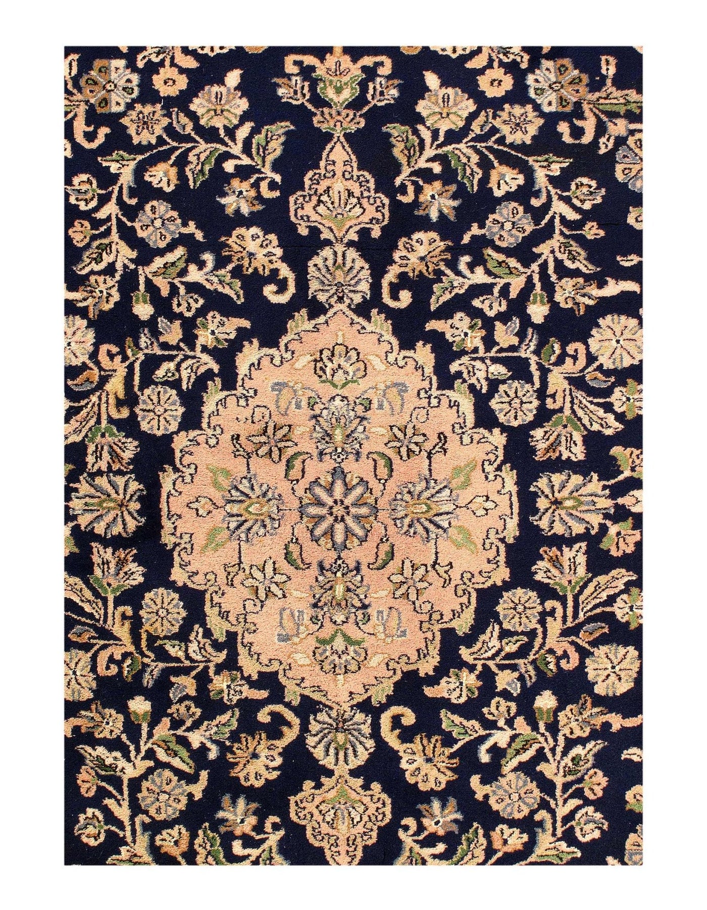 Canvello Navy Blue Fine Hand Knotted Silkroad Kerman design 8' X 9'6'' - Canvello