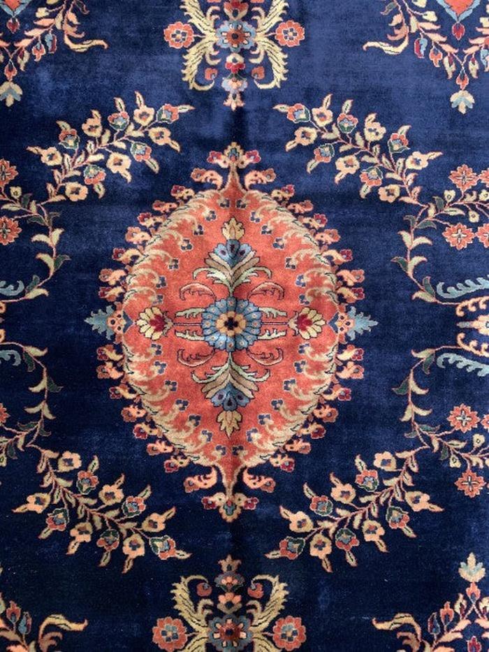 Canvello Navy Blue Fine Hand Knotted Silkroad sarouk Design 10'3'' X 15'9'' - Canvello