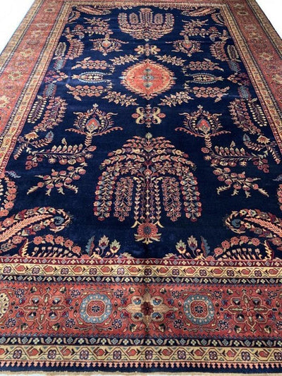 Canvello Navy Blue Fine Hand Knotted Silkroad sarouk Design 10'3'' X 15'9'' - Canvello