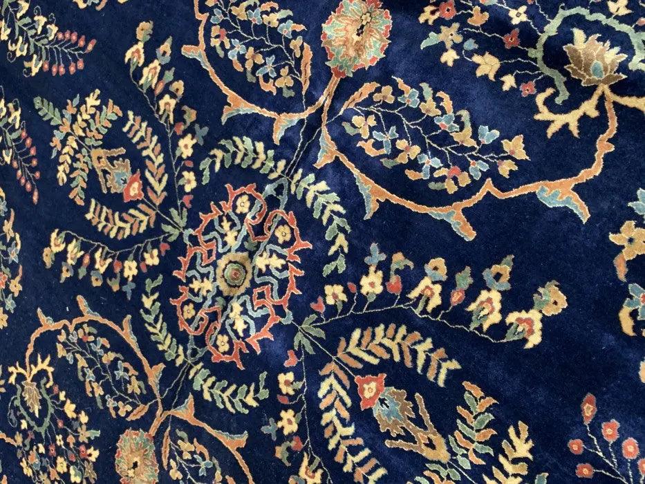 Canvello Navy Blue Fine Hand Knotted Silkroad sarouk Design 12'4'' X 17'8'' - Canvello