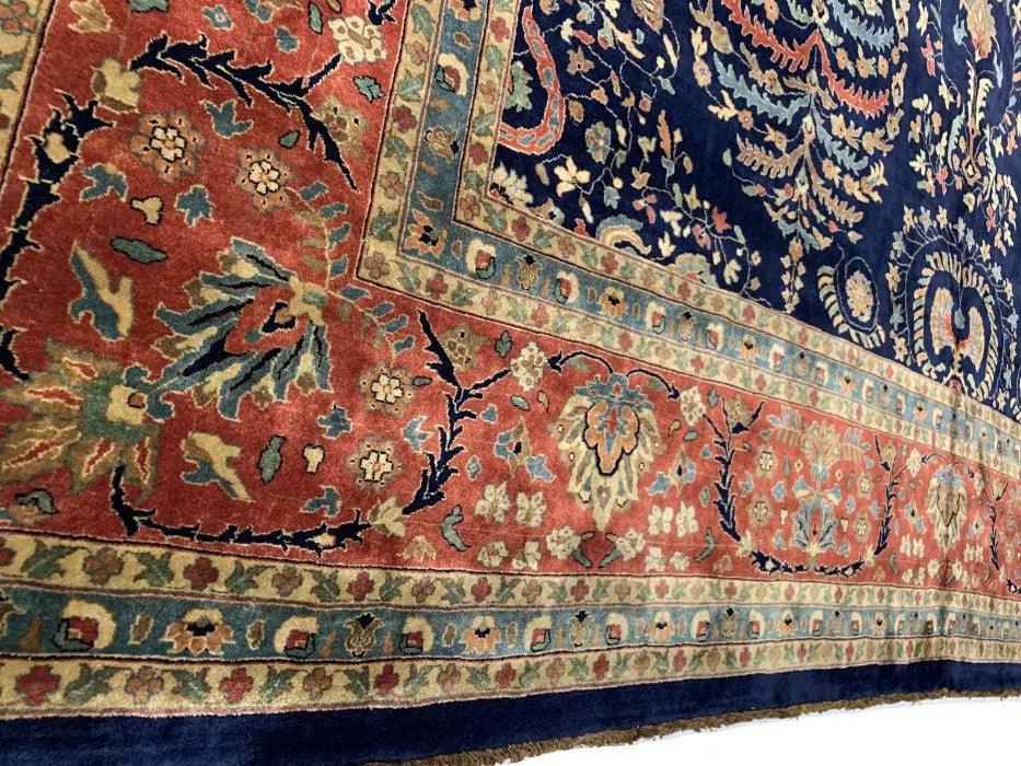 Canvello Navy Blue Fine Hand Knotted Silkroad sarouk Design 12'4'' X 17'8'' - Canvello