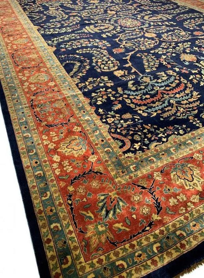 Canvello Navy Blue Fine Hand Knotted Silkroad sarouk Design 12'4'' X 17'8'' - Canvello