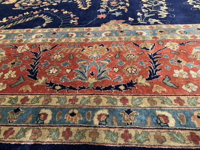 Canvello Navy Blue Fine Hand Knotted Silkroad sarouk Design 12'4'' X 17'8'' - Canvello