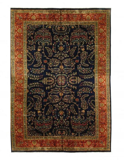 Canvello Navy Blue Fine Hand Knotted Silkroad sarouk Design 12'4'' X 17'8'' - Canvello