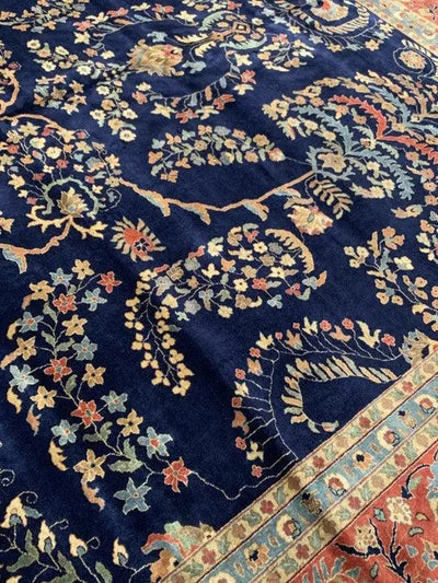 Canvello Navy Blue Fine Hand Knotted Silkroad sarouk Design 12'4'' X 17'8'' - Canvello