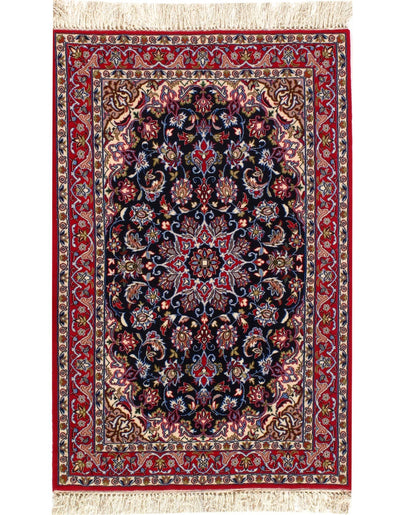 Canvello Navy Blue Fine Hand Knotted Silkroad Silk & wool Isfahan 2'4'' X 3'7'' - Canvello