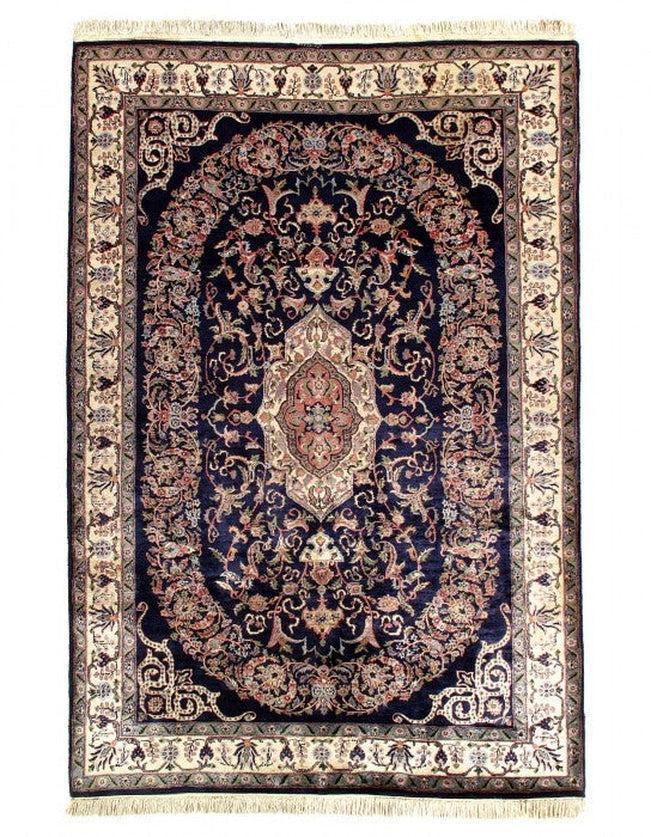 Canvello Navy Blue Fine hand Knotted Tabriz design 6' X 9' - Canvello