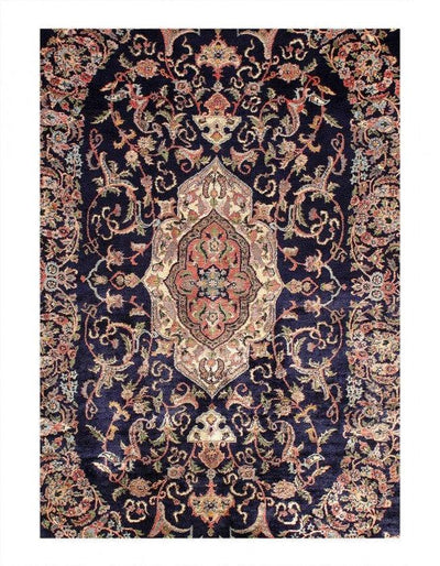 Canvello Navy Blue Fine hand Knotted Tabriz design 6' X 9' - Canvello