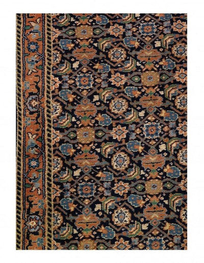 Canvello Navy Blue Hand Knotted Fine Herati Runner - 2'7'' X 13'8''
