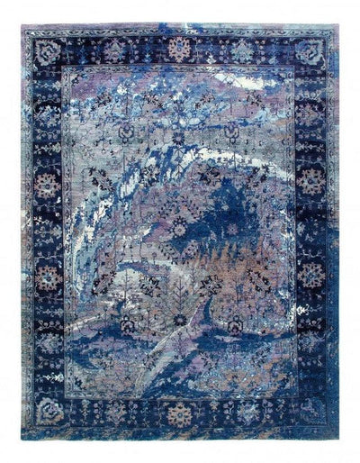 Canvello Navy Blue Hand Knotted Modern Rug - 9' X 12' - Canvello