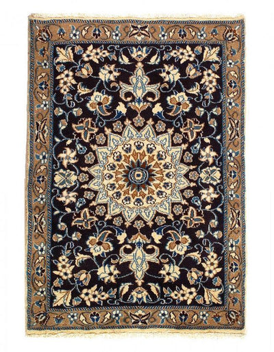 Canvello Navy Blue Hand Knotted Silkroad Nain Rug - 3' X 5' - Canvello