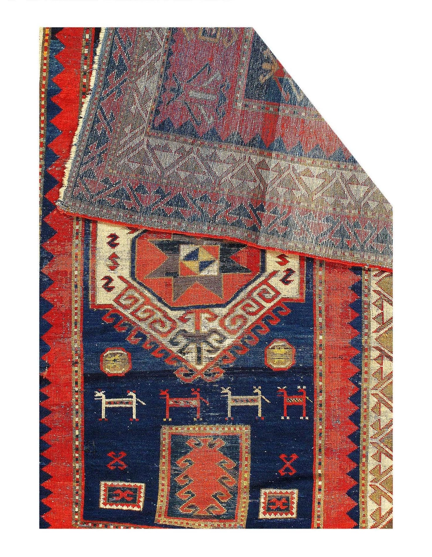 Canvello Navy Blue Russain Antique Kazak Rug - 5' X 7'8" - Canvello