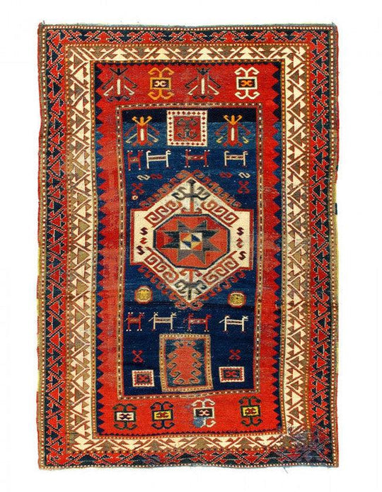 Canvello Navy Blue Russain Antique Kazak Rug - 5' X 7'8"