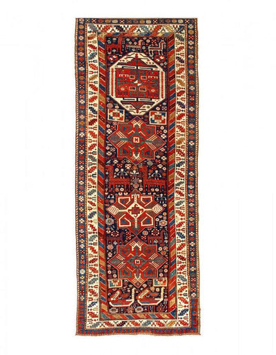 Canvello Navy Blue Russain Antique Kazak Runner - 3'5" X 9'4" - Canvello