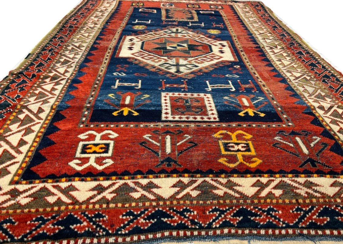 Canvello Navy Blue Russain Antique Kazak Runner - 3'5" X 9'4" - Canvello