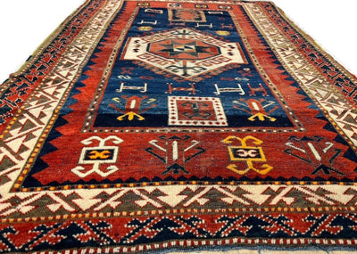 Canvello Navy Blue Russain Antique Kazak Runner - 3'5" X 9'4" - Canvello