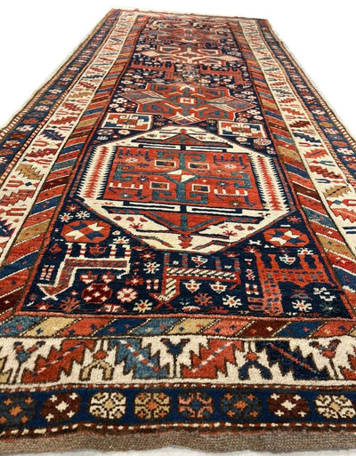 Canvello Navy Blue Russain Antique Kazak Runner - 3'5" X 9'4" - Canvello