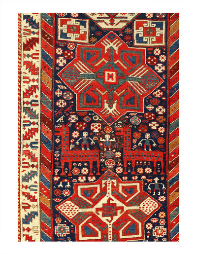 Canvello Navy Blue Russain Antique Kazak Runner - 3'5" X 9'4" - Canvello