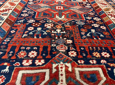 Canvello Navy Blue Russain Antique Kazak Runner - 3'5" X 9'4" - Canvello