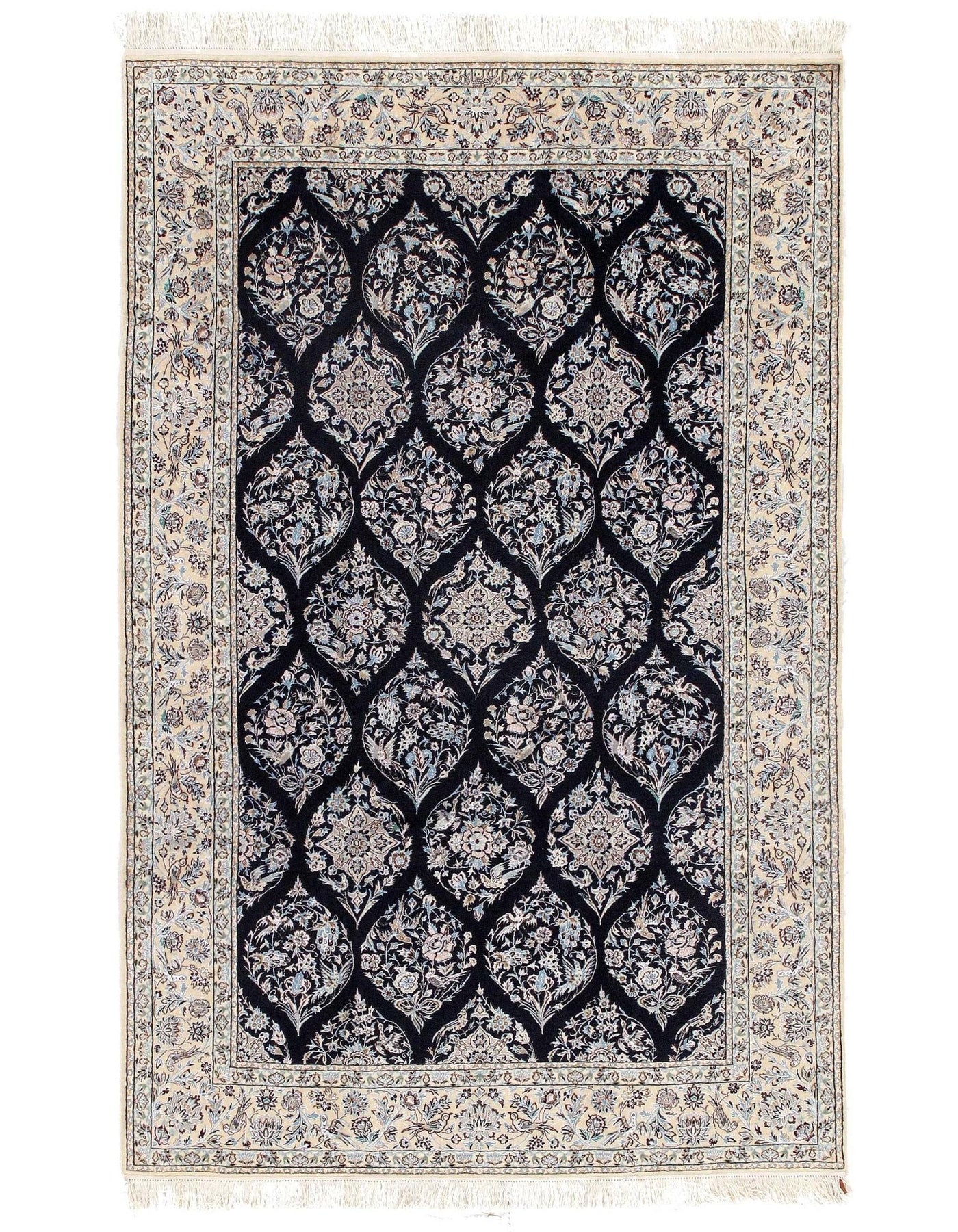 Canvello Navy Blue Silkroad Silk & wool Habibian Nain 4'11'' X 7'9'' - Canvello