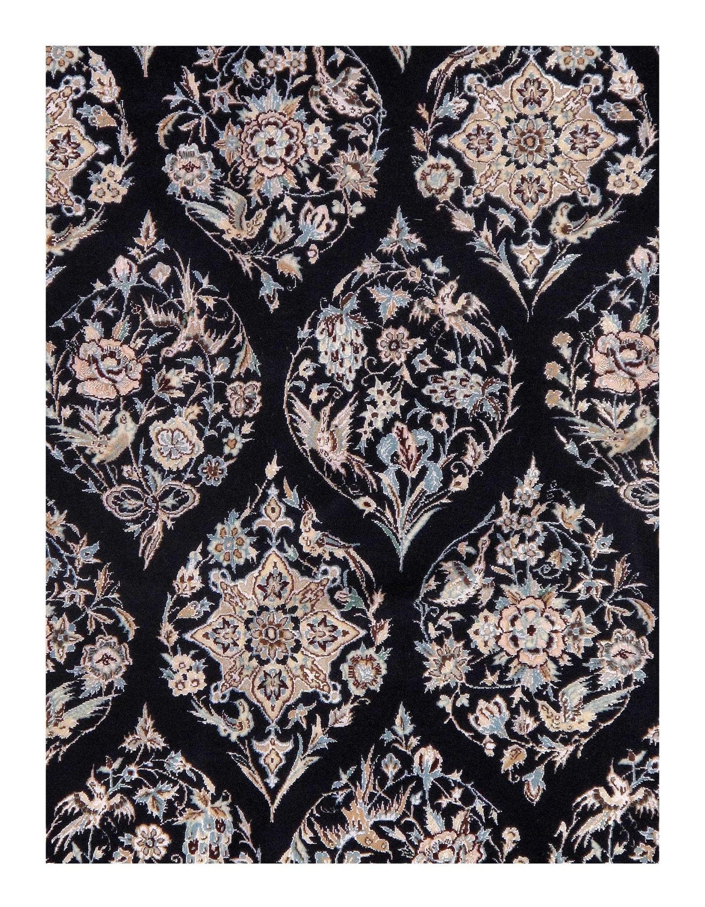 Canvello Navy Blue Silkroad Silk & wool Habibian Nain 4'11'' X 7'9'' - Canvello