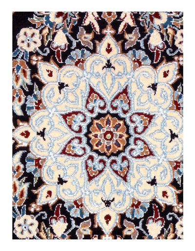 Canvello Navy Blue Silkroad Silk & wool Nain 6 LA 2' X 3' - Canvello