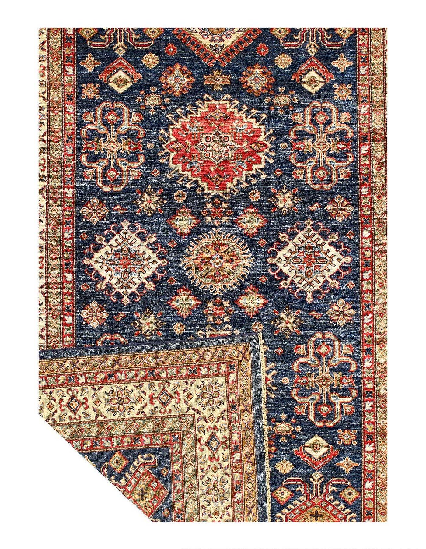 Canvello Navy blue Super Kazak Lamb's Wool rug - 5'5" X 8'6" - Canvello