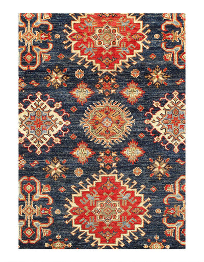 Canvello Navy blue Super Kazak Lamb's Wool rug - 5'5" X 8'6" - Canvello