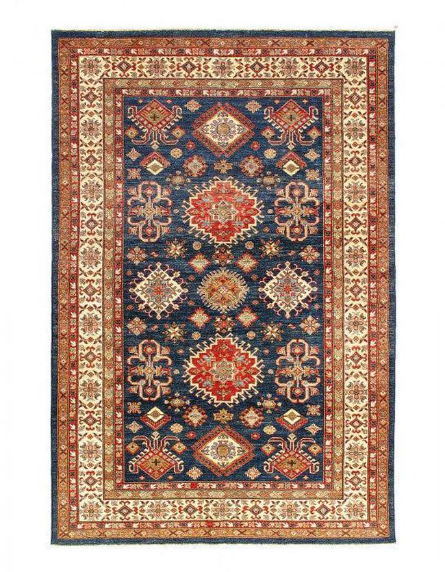 Canvello Navy blue Super Kazak Lamb's Wool rug - 5'5" X 8'6" - Canvello