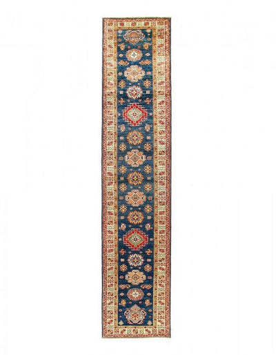 Canvello Navy Blue Super Kazak Lamb's Wool Runner - 2'8" X 13'3" - Canvello